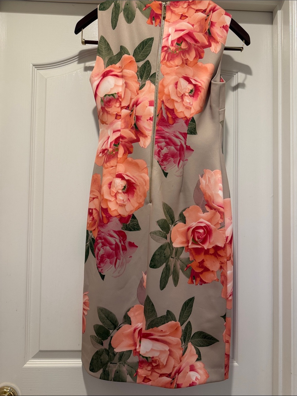 Calvin Klein Peach and Pink Floral Cream Midi Dress - Picture 3 of 6